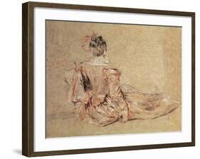 Study of a Woman Seen from the Back, 1716-18 (Chalk on Paper)-Jean Antoine Watteau-Framed Giclee Print