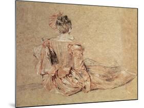 Study of a Woman Seen from the Back, 1716-18 (Chalk on Paper)-Jean Antoine Watteau-Mounted Giclee Print
