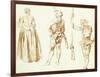 Study of a Young Woman and Two Huntsmen, C.1712-13-Jean Antoine Watteau-Framed Giclee Print