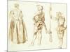 Study of a Young Woman and Two Huntsmen, C.1712-13-Jean Antoine Watteau-Mounted Giclee Print