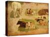 Study of Cows, C.1860-Eug?ne Boudin-Stretched Canvas