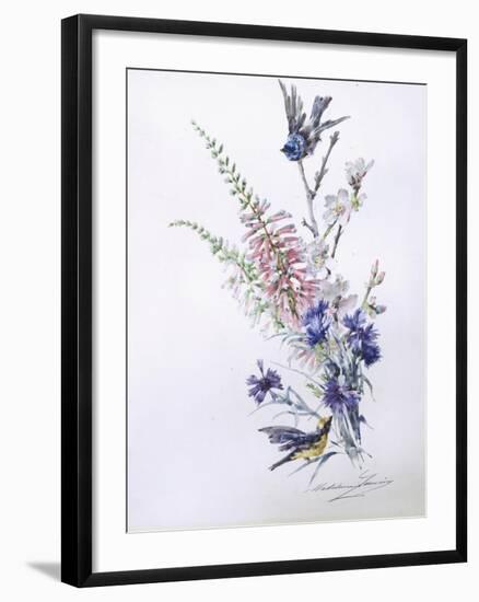 Study of Heather Cornflower and Blossom-Madeleine Lemaire-Framed Giclee Print