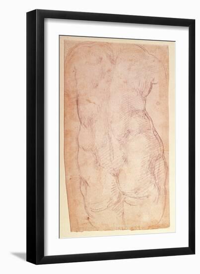 Study of the Back of a Nude Figure (Black Chalk on Paper) (Verso)-Michelangelo Buonarroti-Framed Giclee Print