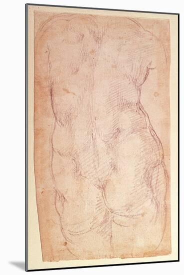 Study of the Back of a Nude Figure (Black Chalk on Paper) (Verso)-Michelangelo Buonarroti-Mounted Giclee Print