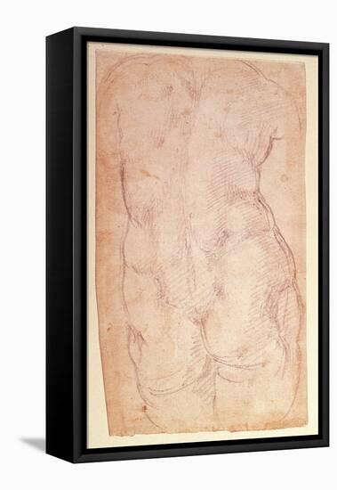 Study of the Back of a Nude Figure (Black Chalk on Paper) (Verso)-Michelangelo Buonarroti-Framed Stretched Canvas