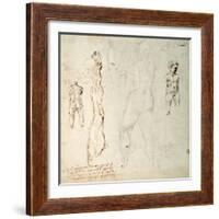 Study of the Christ Child and an Anatomical Drawing with Notes-Michelangelo Buonarroti-Framed Giclee Print