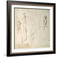 Study of the Christ Child and an Anatomical Drawing with Notes-Michelangelo Buonarroti-Framed Giclee Print