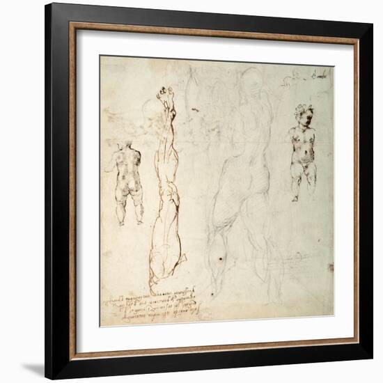 Study of the Christ Child and an Anatomical Drawing with Notes-Michelangelo Buonarroti-Framed Giclee Print