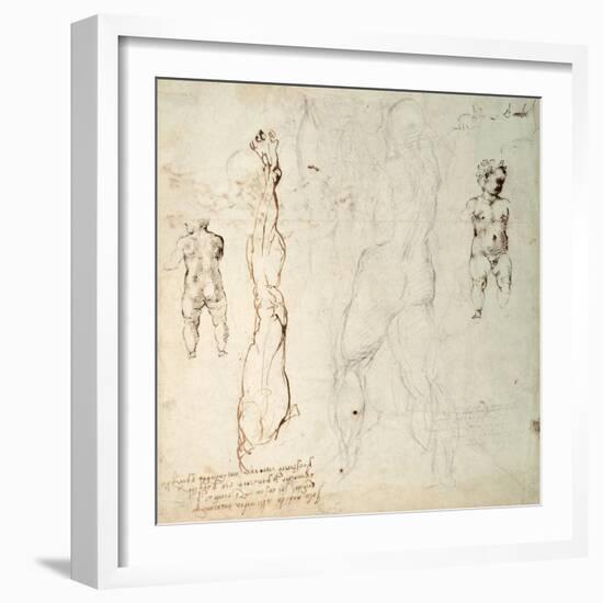 Study of the Christ Child and an Anatomical Drawing with Notes-Michelangelo Buonarroti-Framed Giclee Print