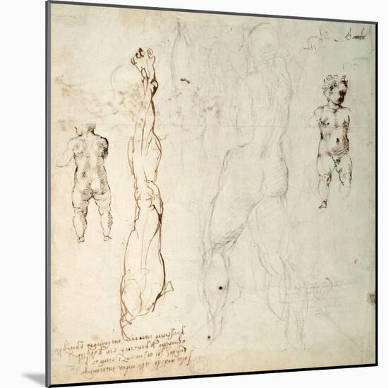 Study of the Christ Child and an Anatomical Drawing with Notes-Michelangelo Buonarroti-Mounted Giclee Print