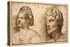 Study of the Head and Shoulders of a Young Woman Wearing a Balza, and of the Head of a Bearded Man-Domenico Campagnola-Stretched Canvas