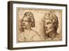 Study of the Head and Shoulders of a Young Woman Wearing a Balza, and of the Head of a Bearded Man-Domenico Campagnola-Framed Giclee Print