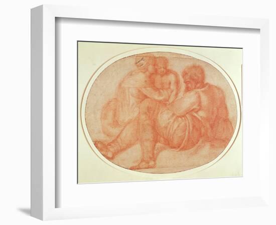 Study of the Holy Family (Red Chalk on Paper)-Michelangelo Buonarroti-Framed Giclee Print