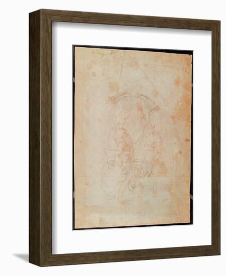 Study of Two Male Figures (Red Chalk on Paper) (Verso)-Michelangelo Buonarroti-Framed Giclee Print