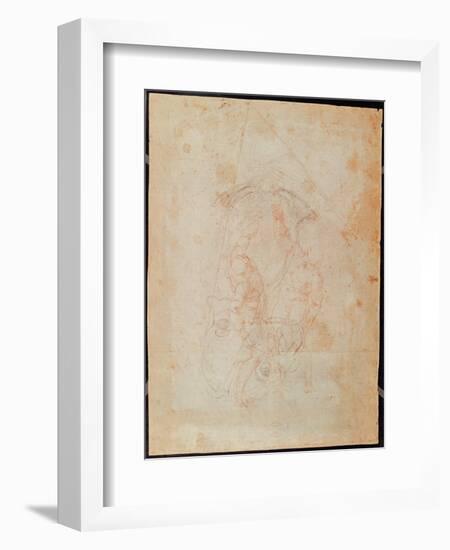 Study of Two Male Figures (Red Chalk on Paper) (Verso)-Michelangelo Buonarroti-Framed Giclee Print