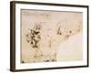 Study of Two Male Heads, Parts of Machinery and Mirror Writing-Leonardo da Vinci-Framed Giclee Print