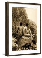 Study of Two Male Nudes Sitting Back to Back, C.1898-Wilhelm Von Gloeden-Framed Photographic Print