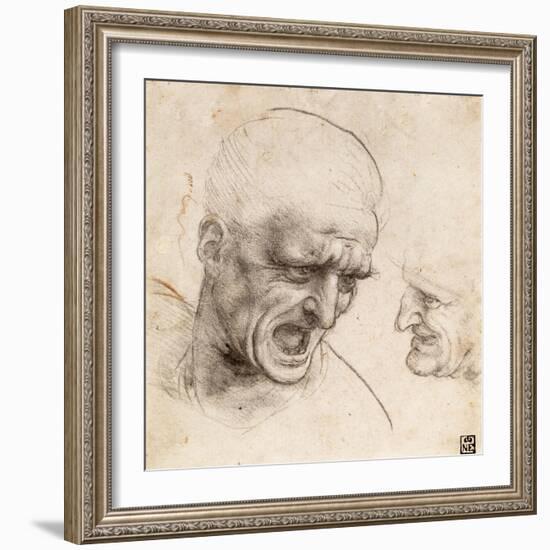 Study of Two Warriors' Heads for the Battle of Anghiari by Leonardo Da Vinci-Leonardo Da Vinci-Framed Giclee Print