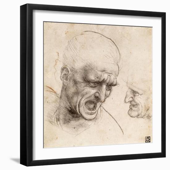 Study of Two Warriors' Heads for the Battle of Anghiari by Leonardo Da Vinci-Leonardo Da Vinci-Framed Giclee Print