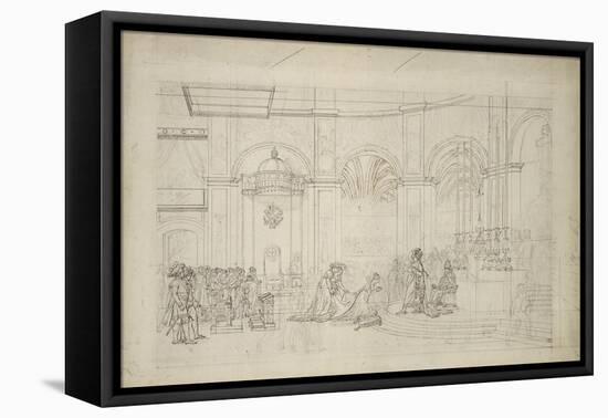 Study Perspective for the "Coronation of Napoleon I."-Jacques-Louis David-Framed Stretched Canvas