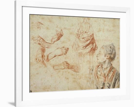 Study, Red Chalk Drawing, Pencil and Black Chalk-Jean Antoine Watteau-Framed Giclee Print