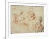 Study, Red Chalk Drawing, Pencil and Black Chalk-Jean Antoine Watteau-Framed Giclee Print