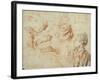 Study, Red Chalk Drawing, Pencil and Black Chalk-Jean Antoine Watteau-Framed Giclee Print