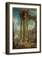 Studying Perspective Among Roman Ruins-Antonio Visentini-Framed Giclee Print