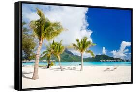 Stunning Beach and Beautiful View of Otemanu Mountain on Bora Bora Island-BlueOrange Studio-Framed Stretched Canvas