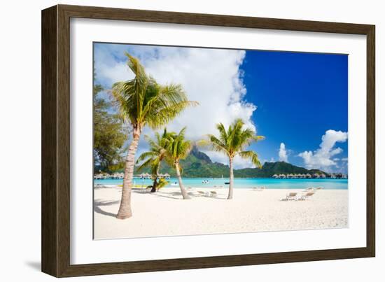 Stunning Beach and Beautiful View of Otemanu Mountain on Bora Bora Island-BlueOrange Studio-Framed Photographic Print