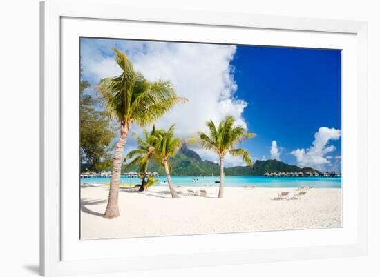 Stunning Beach and Beautiful View of Otemanu Mountain on Bora Bora Island-BlueOrange Studio-Framed Photographic Print