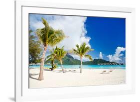 Stunning Beach and Beautiful View of Otemanu Mountain on Bora Bora Island-BlueOrange Studio-Framed Photographic Print