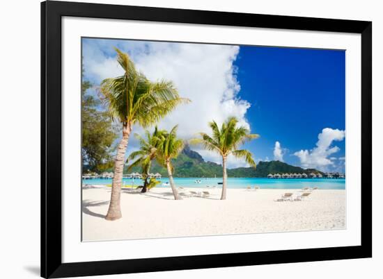 Stunning Beach and Beautiful View of Otemanu Mountain on Bora Bora Island-BlueOrange Studio-Framed Photographic Print