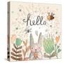 Stunning Card with Cute Rabbit, Butterfly and Bee in Summer Flowers. Awesome Background Made in Wat-smilewithjul-Stretched Canvas