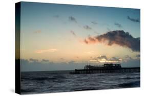 Stunning Colorful Winter Sunset Sky above Burned out Pier at Sea-Veneratio-Stretched Canvas