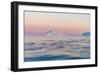 Stunning Iceberg Landscape with Midnight Sun Colors at Mouth ofIcefjord, Near Ilulissat, Greenland-Luis Leamus-Framed Photographic Print