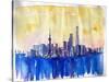 Stunning Shanghai Skyline in Watercolor-Markus Bleichner-Stretched Canvas