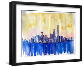 Stunning Shanghai Skyline in Watercolor-Markus Bleichner-Framed Art Print