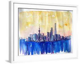 Stunning Shanghai Skyline in Watercolor-Markus Bleichner-Framed Art Print