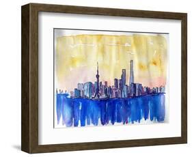 Stunning Shanghai Skyline in Watercolor-Markus Bleichner-Framed Art Print