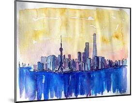 Stunning Shanghai Skyline in Watercolor-Markus Bleichner-Mounted Art Print