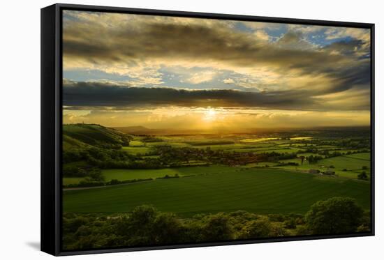 Stunning Sunset over Countryside Landscape-Veneratio-Framed Stretched Canvas
