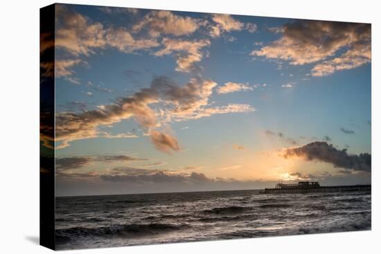 Stunning Vibrant Winter Sunset over Long Exposure Receding Waves-Veneratio-Stretched Canvas