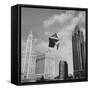 Stunt Man Jack Wylie Kite-Flighting over the Chicago River-Al Fenn-Framed Stretched Canvas