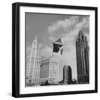 Stunt Man Jack Wylie Kite-Flighting over the Chicago River-Al Fenn-Framed Photographic Print