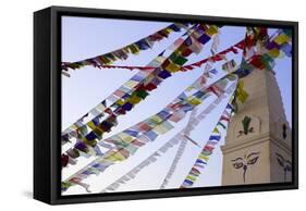 Stupa and Prayer Flags in the Whochen Thokjay Choyaling Monastery, Swayambhu, Nepal, Asia-Simon Montgomery-Framed Stretched Canvas