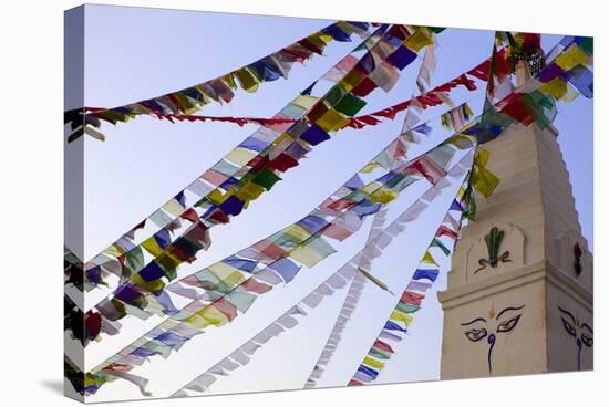 Stupa and Prayer Flags in the Whochen Thokjay Choyaling Monastery, Swayambhu, Nepal, Asia-Simon Montgomery-Stretched Canvas