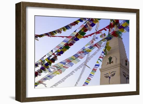 Stupa and Prayer Flags in the Whochen Thokjay Choyaling Monastery, Swayambhu, Nepal, Asia-Simon Montgomery-Framed Photographic Print