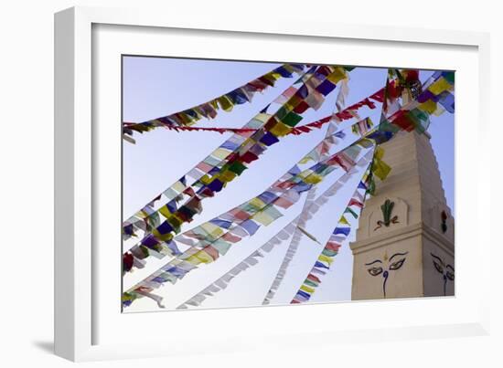 Stupa and Prayer Flags in the Whochen Thokjay Choyaling Monastery, Swayambhu, Nepal, Asia-Simon Montgomery-Framed Photographic Print