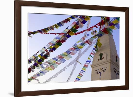 Stupa and Prayer Flags in the Whochen Thokjay Choyaling Monastery, Swayambhu, Nepal, Asia-Simon Montgomery-Framed Photographic Print